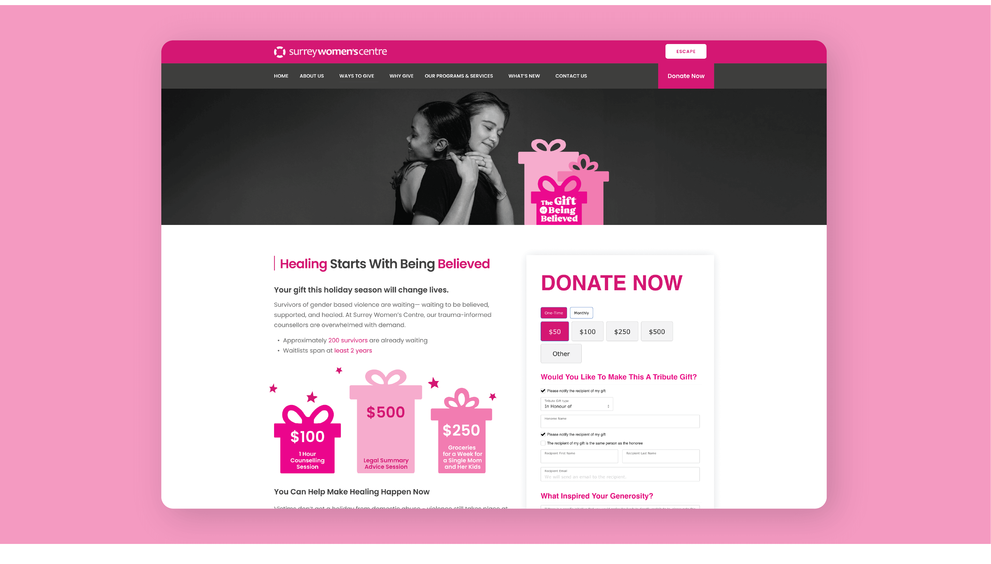 Webpage for Giving Tuesday Campaign